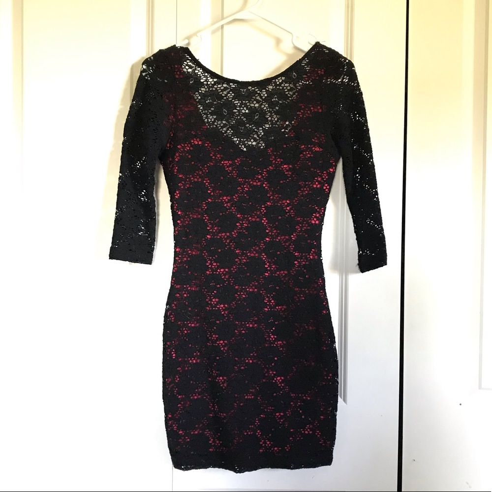 Black dress with pink underlay
